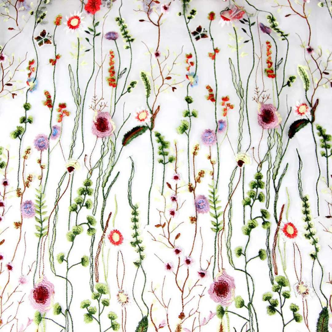 JX-LCLYL 135cm*100cm White Floral Flower Embroidery Mesh Wedding Bridal Dress Lace Fabric