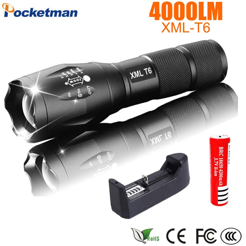 

XM-L T6 LED Flashlight Torch Light Zoomable 5-Mode LED Flash Light 4000LM Linterna LED Lanterna 18650 Rechargeable Battery