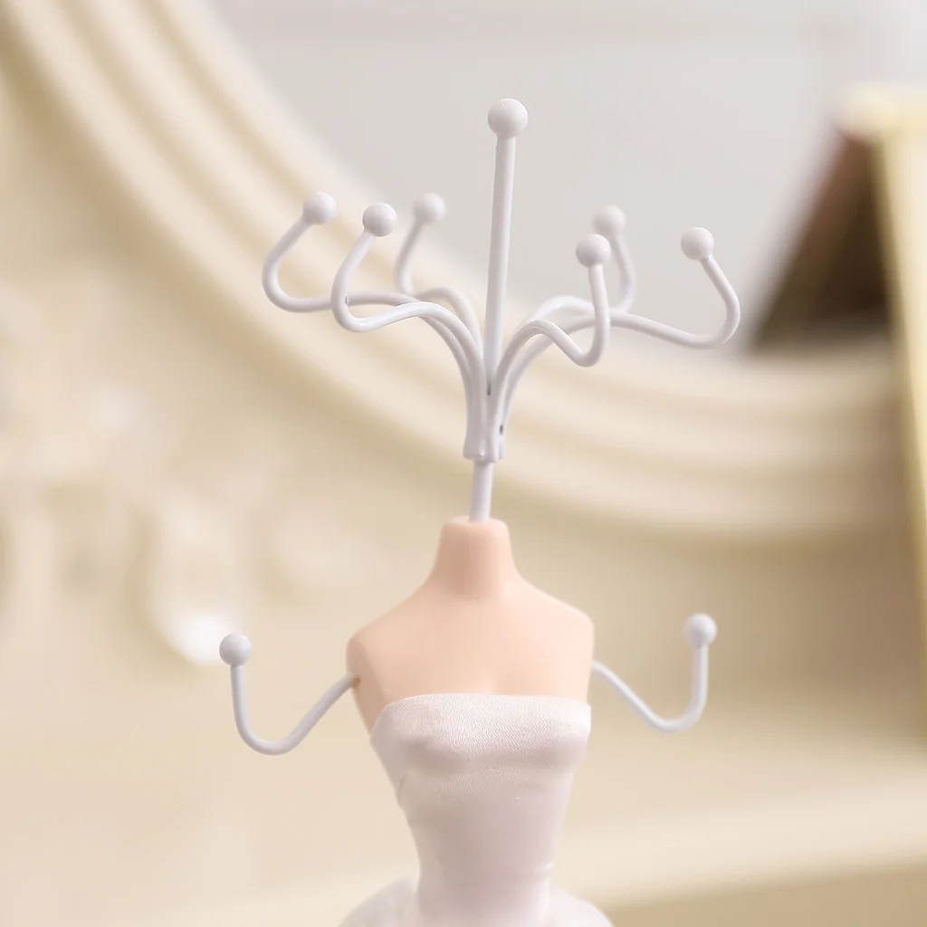 Mini White Gown Lady Mannequin Earring Bracelet Jewelry Stand Display Holder