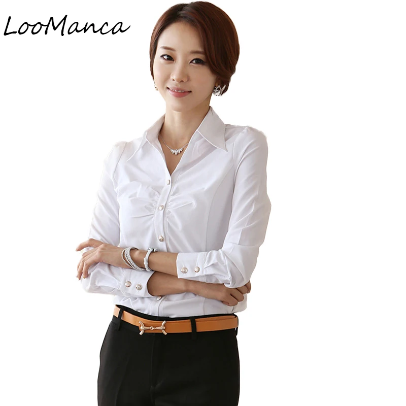 

2019 New Plus Size OL White Shirt Women Cardigan Office Ladies' Long Sleeve Tops Slim Blouses & Shirts Women Clothes Work Wear