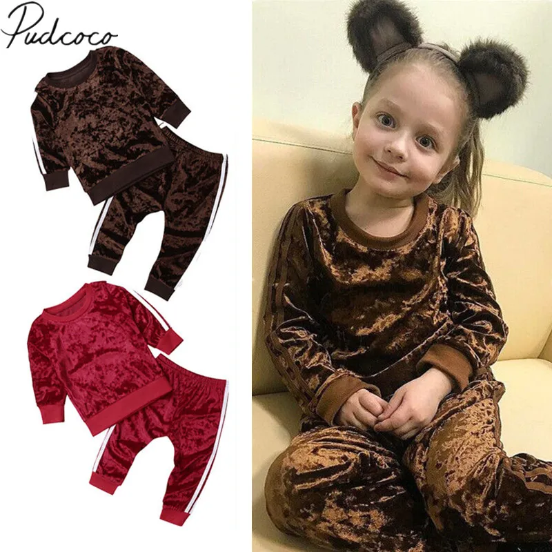 

2018 Newly Autumn Winter Toddler Baby Girl Velvet Clothes 2PCS Long Sleeve Pullover Sweatshirt Tops+Pants Active Sportswear 1-6Y