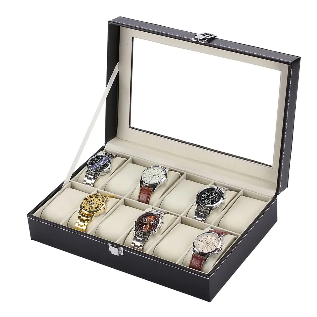 

SHARK Watch Box 12 Slots Compact Size Soft PU Leather Watch Storage Box Watch Fashionable Display Slot Case Box Case