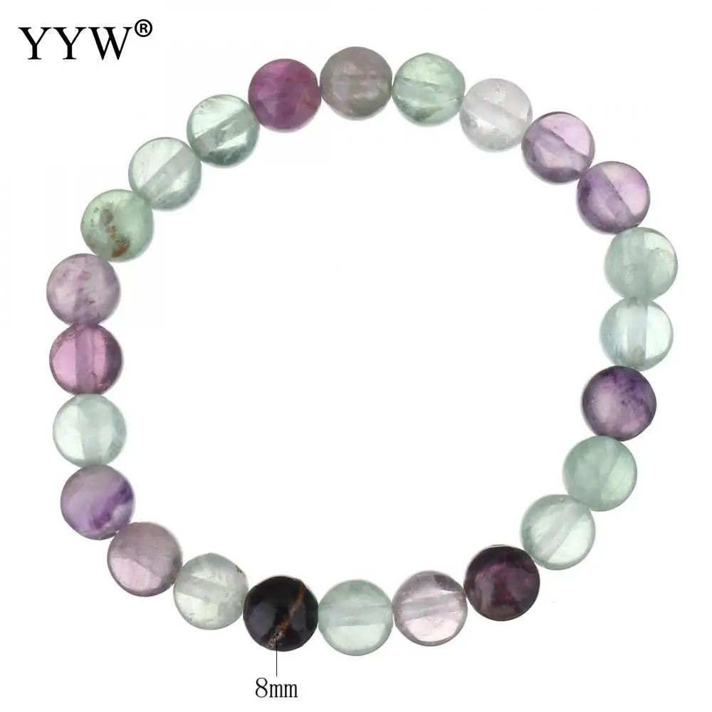 Natural Colorful Fluorite Crystal Beads Stretch Bracelet 12mm AAA