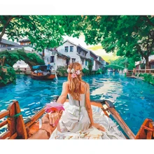 Тоска для реки Город ручной работы краски высокое качество холст Красивая краска ing по номерам Сюрприз подарок большое свершение