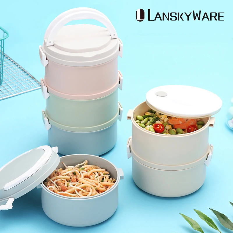 

LANSKYWARE Microwave Plastic Lunch Box for Kids or Adults Japanese Style Protable Bento Box Leak-Proof Children's Lunch Box