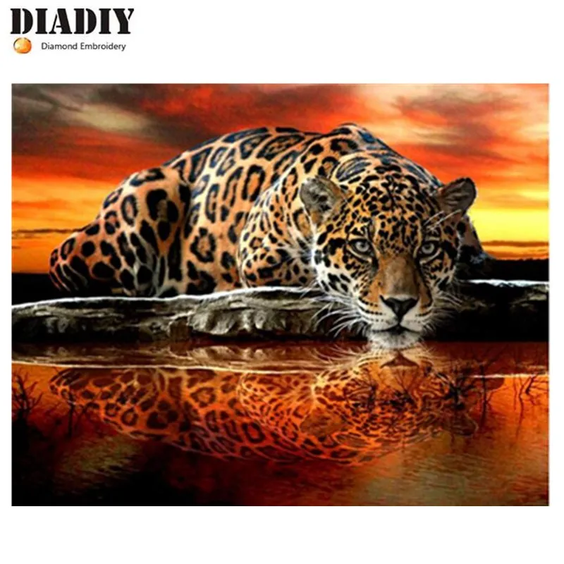 5D DIY diamond embroidery leopard drinking painting Cross Stitch full square Rhinestone mosaic home decoration | Дом и сад