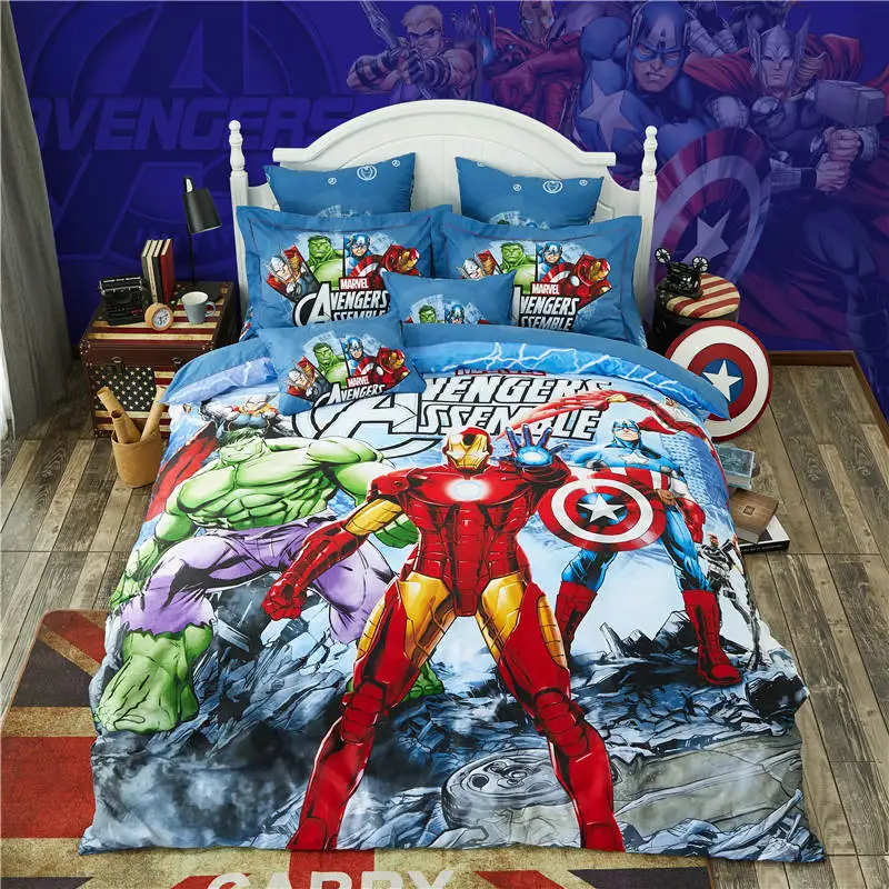 Us 66 09 30 Off Disney Marvel Bedding Set Queen Size 3d The Avengers Bedroom Decor 4pc Egyptian Cotton Home Textile Boys Comforter Set Kids Gift In