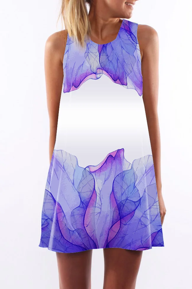 2018 Summer Dress Women Floral Print Polyester Dress Sleeveless Boho Style Short Beach Dress Sundress Casual Shift Dresses (4)
