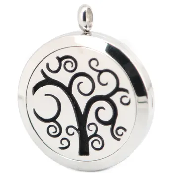 

10pcs 30mm tree of life Aromatherapy Essential Oil 316 Stainless Steel Perfume Diffuser Locket Necklace with chain