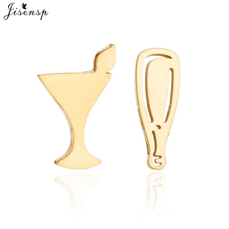 Jisensp Unique Wine Glass Stud Earrings for Women Girls Stainless Steel Cup Earrings Fashion Jewelry pendientes mujer moda 2019