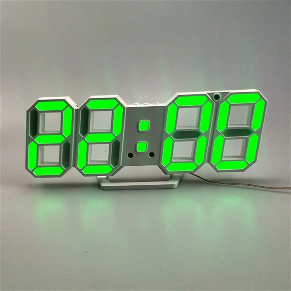 Цифровые настенные часы 3D светодиодный будильник электронные настольные часы с большой температурой 12/24 часовой дисплей - Цвет: WhiteGreen