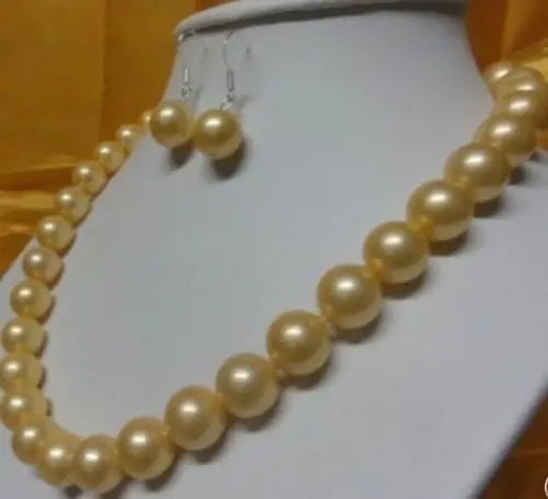 

hot Fast shipping + 18'10-11mm AAA perfect south sea Gold color pearls Necklace 14K + FREE EARRING set (A0516)