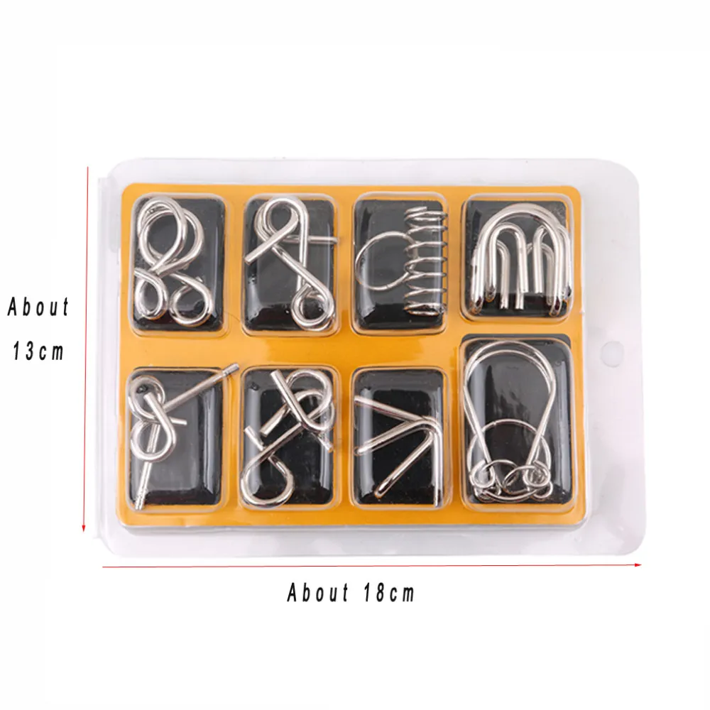 Hot Selling 8pcs/set Metal Wire Puzzle IQ Mind Brain Teaser Puzzles Game For Adults And Kids Eeducational Toy