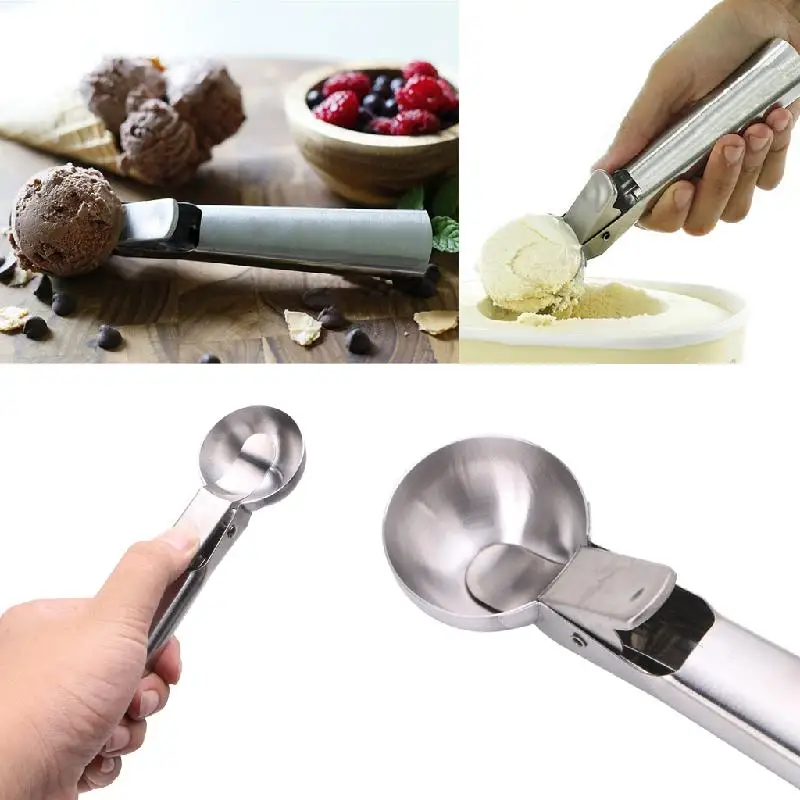 

Stainless Steel Ice Cream Scoop with Trigger Fruit Spoon Dipper Kitchen Tool