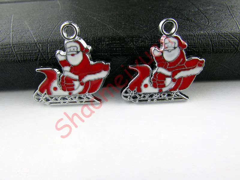 

ECM19 Mix Color 20Pcs Alloy Metal Enamel Christmas Santa Claus and sleigh Charms Pendants 25x25mm