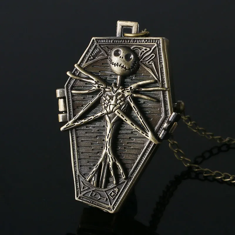 

Chic Quartz Pocket Watch Skull Girl The Nightmare Before Christmas Irregular Shaped Design Fob Watches Xmas jack skellington