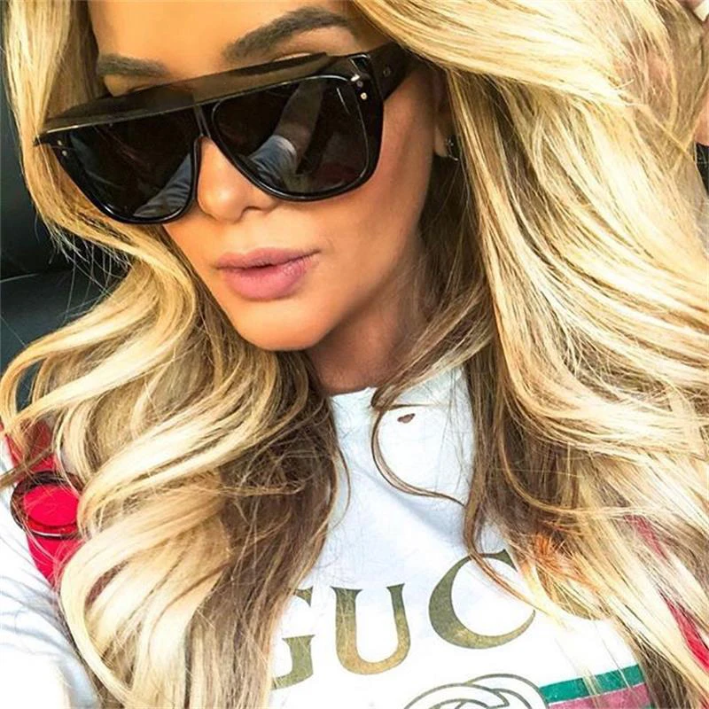 

2018 fashion luxury flat top black square sunglasses designer shades for women retro sun glasses female CLUB oculos feminio