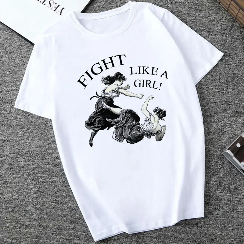 

CZCCWD Camisetas Verano Mujer 2019 Harajuku Fsahion Fight Like A Girl Funny Letter Printed Tshirt Leisure Streetwear T Shirt Top