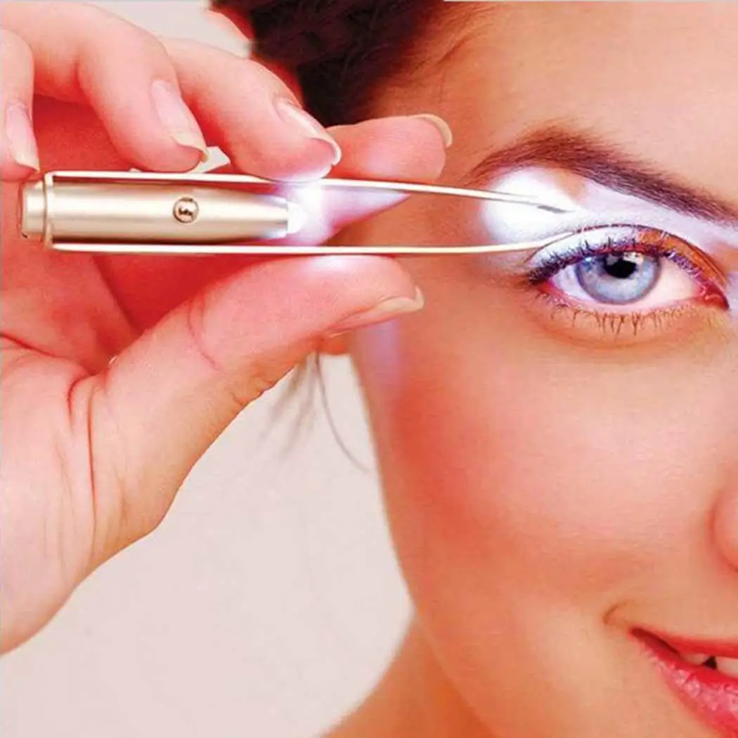 

Make Up Tool LED Light Eyelash pinzas cejas Eyebrow Hair Removal Tweezers pinzette Stainless Steel pinzas de depilar con luz