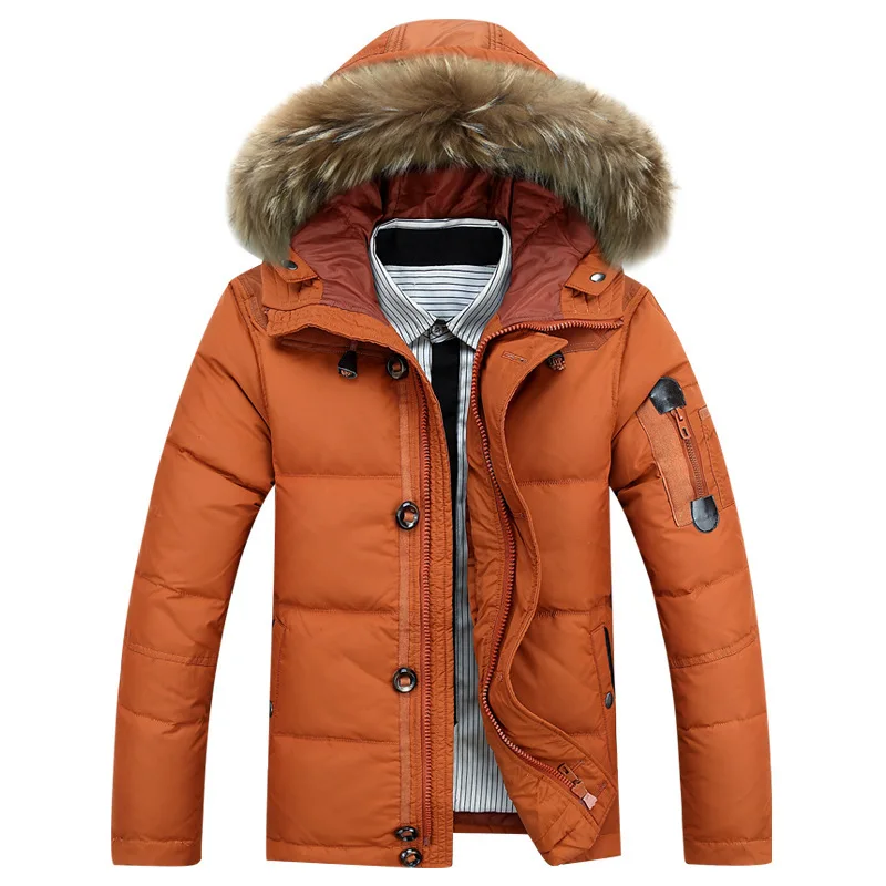 Светильник, мужские зимние куртки, мужское пуховое пальто с утиным пухом, мужская куртка, пальто с меховым капюшоном, парки, брендовая одежда, пальто - Цвет: Orange