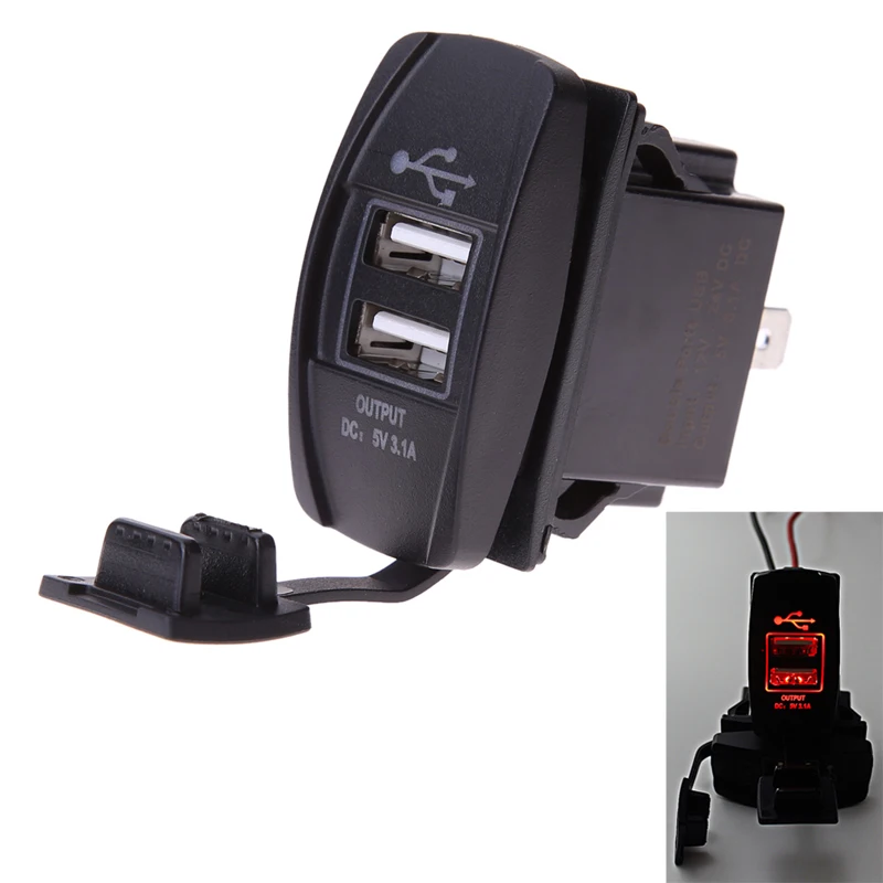 Универсальное зарядное устройство с двумя USB портами для мотоцикла и