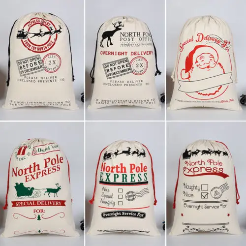 1Pc Christmas Gift Santa Sacks Holders Drawstring Canvas Santa Sack Xmas Canvas Bag Hot Sale Santa Gifts Storage Bags Wholesale