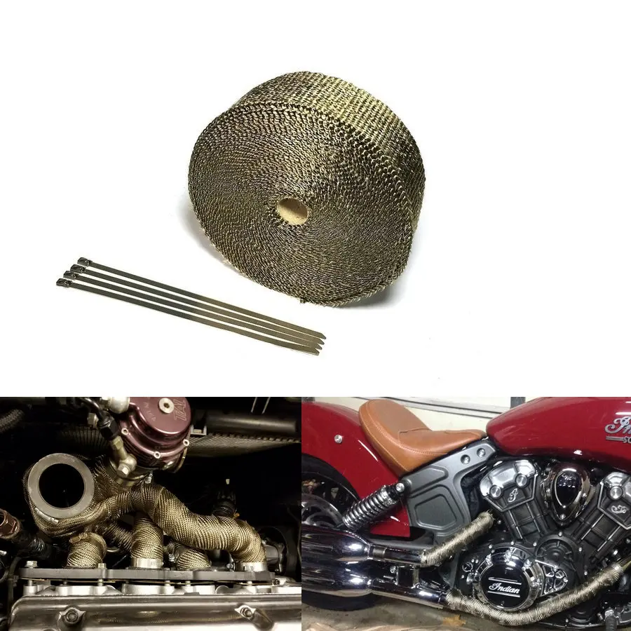 

25 mm X 5 meters motorcycle exhaust wrap tape auto engine protection turbo performance heat wrap titanium color lava rock fiber