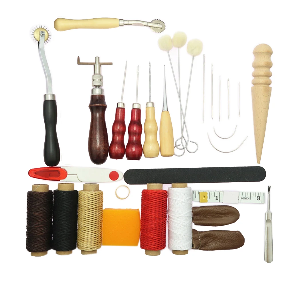 31pcs Leather Craft Tool Kit DIY Hand Sewing Stitching Punch Carving Working