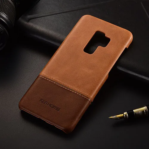 Чехол из натуральной кожи для samsung Galaxy S9 плюс Жесткий чехол-накладка на заднюю крышку для samsung S9 S9Plus Роскошный чехол-портмоне в ретро-стиле сотовый Чехол для телефона - Цвет: Brown
