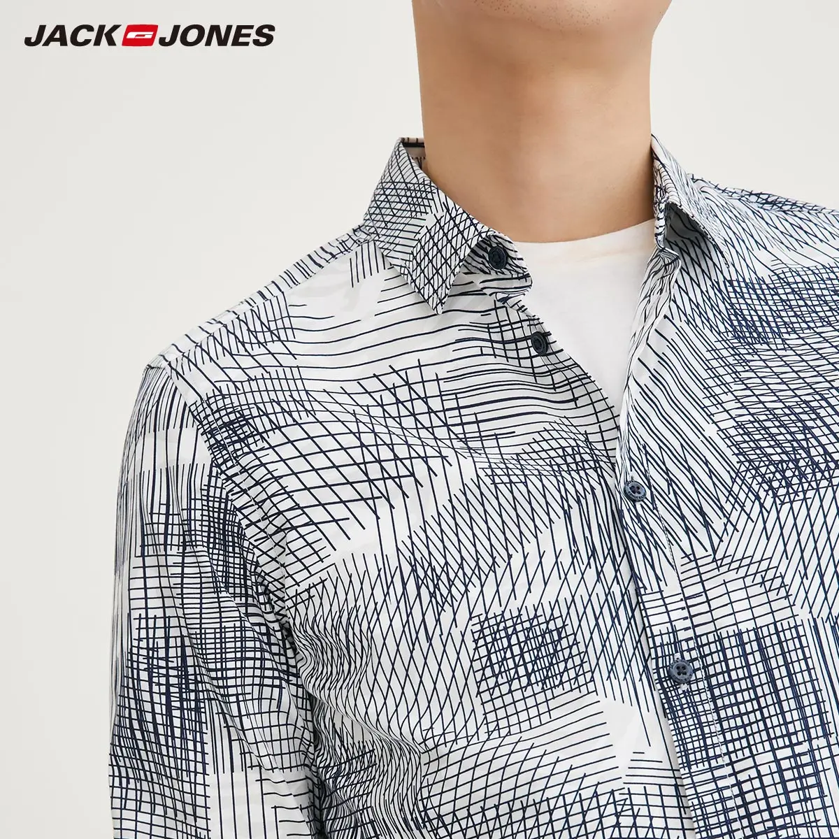 Jack Jones Весна Лето Мужская рубашка из хлопка с заостренным воротником 3/4 рукавами | 217131507
