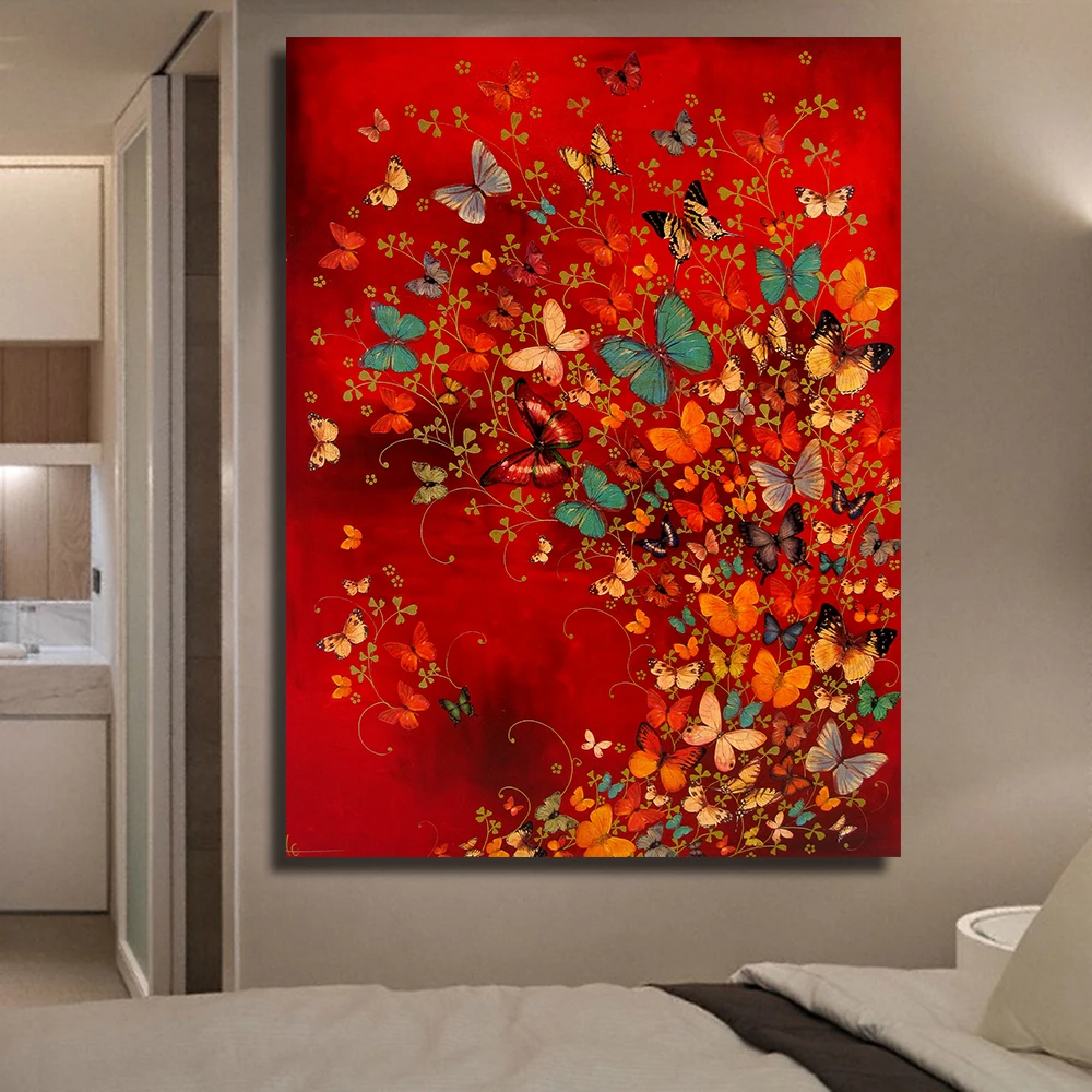

QKART Frameless Wall Art Canvas Painting Common Butterfly Oil Painting On Canvas Picture Wall Paintings for Living Room