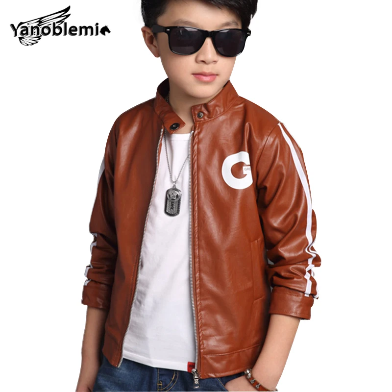 Kids Leather Jacket Boys Pu Leather Letter Outerwear Baby Boy Stripes