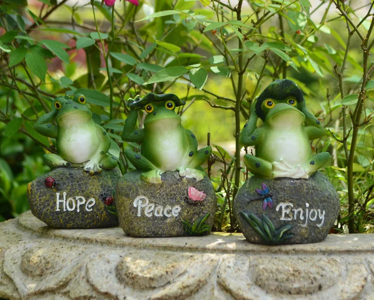 3pcs Lovely Resin Frog Sitting On Stone Statue Figurine Model Creative Frog Resin Garden Pots Planters Succulents Flower Green Plant Miniature Decoration China Mainland