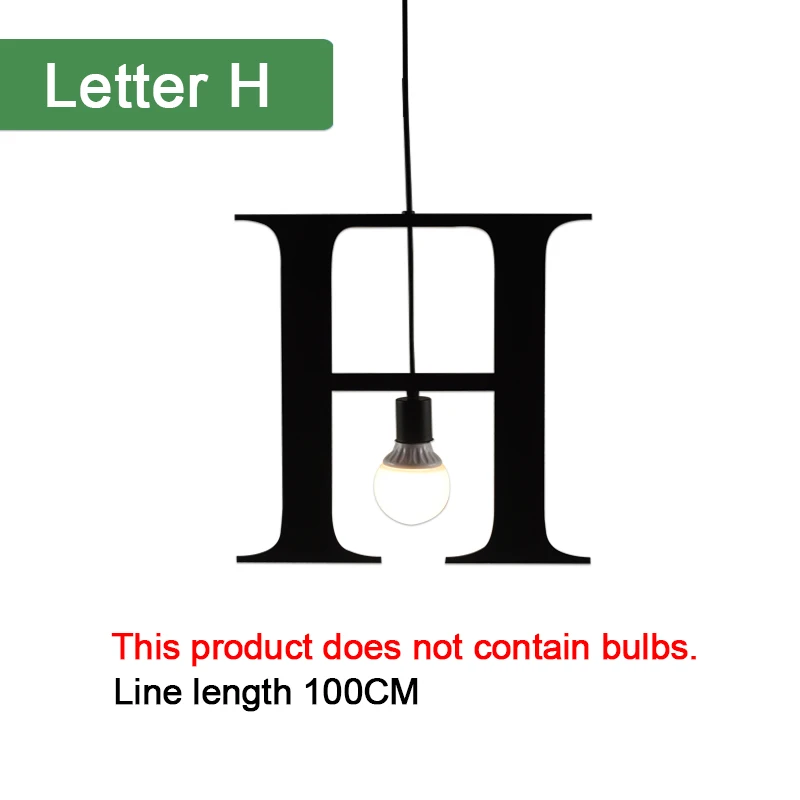 Kaguyahime подвесной светильник s E27 DIY, креативный светильник с буквенным принтом от A до Z, железный подвесной светильник 100 см, скандинавские светодиодные лампы для декора, для чердака, гостиной - Цвет корпуса: H