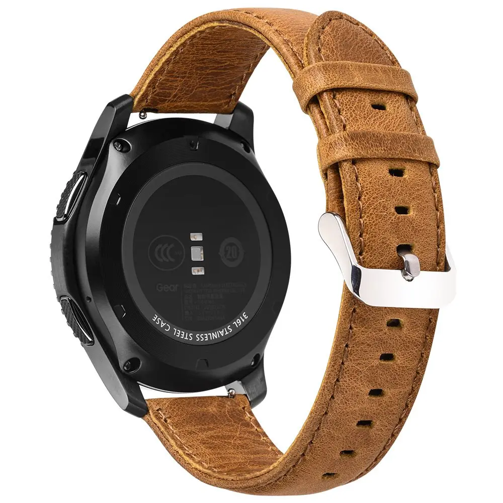 TEAROKE Crazy Horse Leather Watchband for Samsung Gear S2 S3 Classic Dark Brown Smart Watch Replacement Bracelet Band Strap - Цвет ремешка: Light Brown