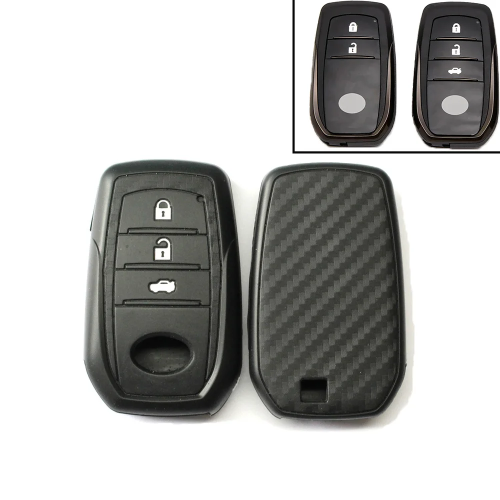 

Carbon Fiber Silicone Key Case for Toyota Chr RAV4 Cruiser Prado 150 Avensis Aygo Prius Camry 2018 Crown Aqua Key Cover Shell