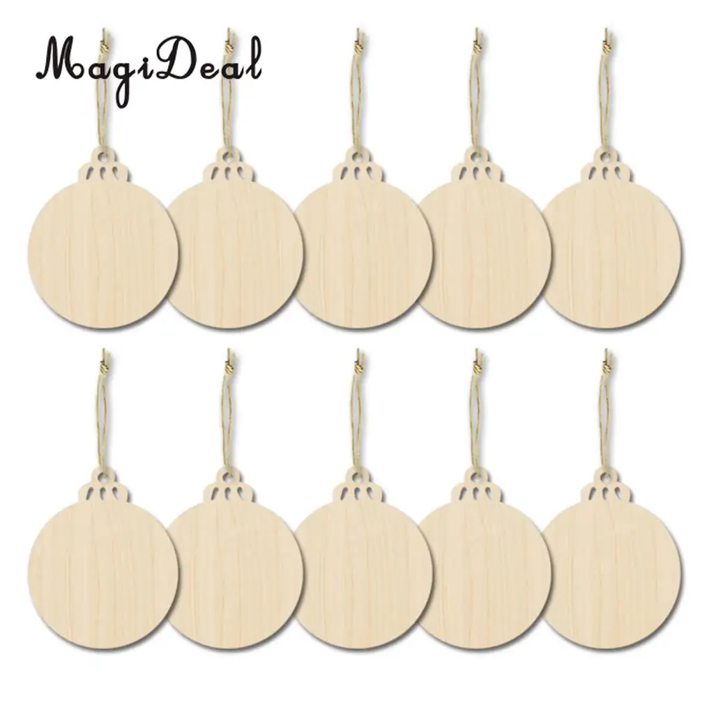 MagiDeal 5 PCS Wood Christmas Tree Kids Crafts Hanging Ornament decorated with stains inks paint with String for Xmas Decoration