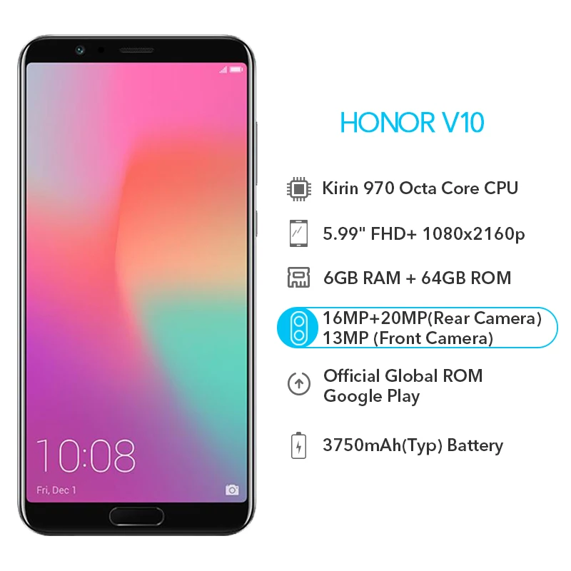 Huawei Honor View 10 6 ГБ ОЗУ 64 Гб ПЗУ смартфон V10 Восьмиядерный 20 МП две камеры заднего вида