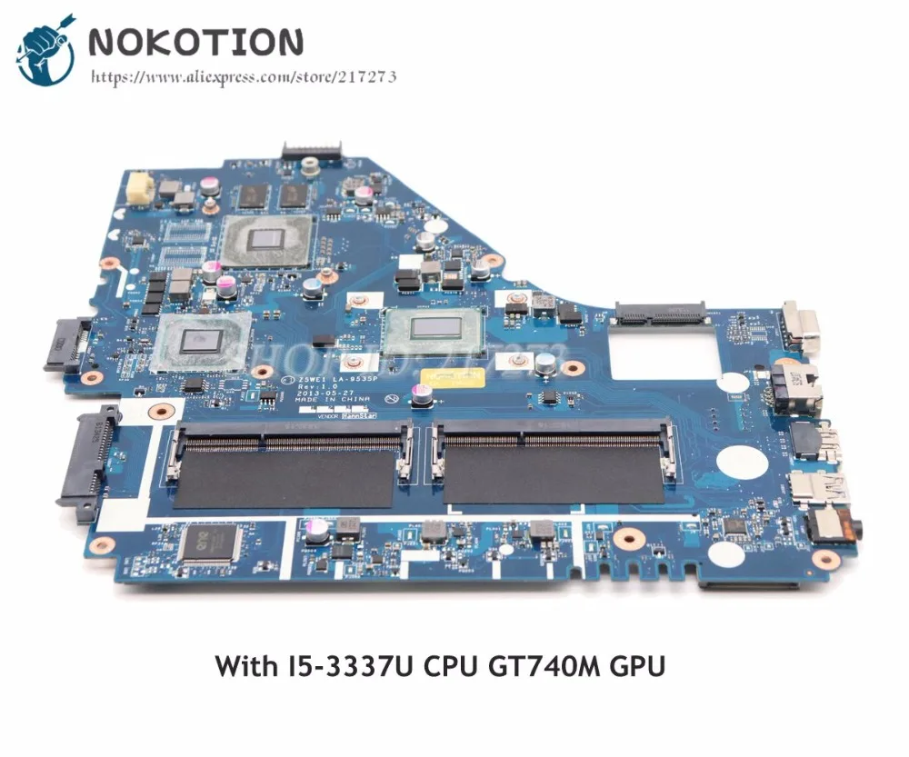 NOKOTION для Acer aspire E1 570 570G материнская плата ноутбука Z5WE1 LA 9535P NBMER11001 NB.MER11.001 I5 3337U CPU GT740M