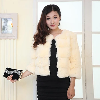 

New arrival autumn and winter women's natural rabbit fur coats women three quarter sleeve slim coat outerwear free shipping
