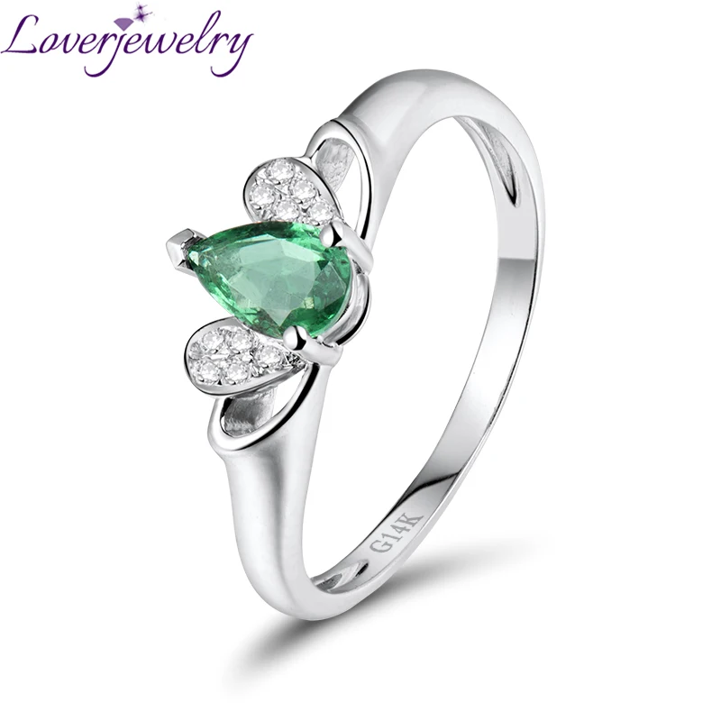 LOVERJEWELRY настоящий зеленый изумруд кольцо с бриллиантом одноцветное Белое золото