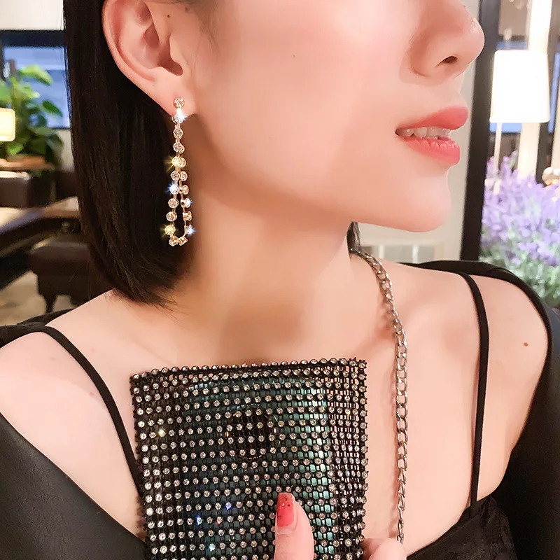 

new fashion 925 Tassel earrings ear pendant personality temperament long crystal ornaments jewelry