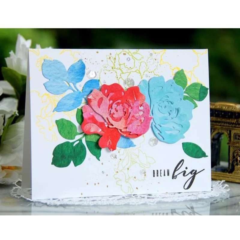 

Blooming Rose Flower Leaves Metal Cutting Dies Stencils for DIY Scrapbooking Decorative Crafts Embossing Paper Cards New 2018