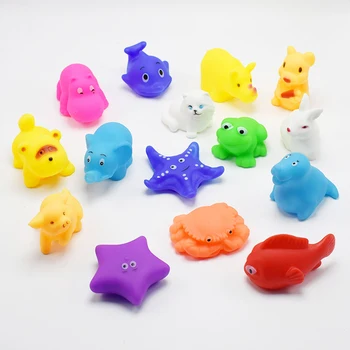 

5Pcs Baby Bath Swimming Toys Colorful Floating Rubber Animals Squeeze Sound Squeaky Bathing Toy For Kids Random