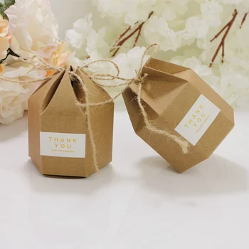 

50pcs Creative Kraft Paper Package Cardboard Box Lantern Hexagon Craft Gift Candy Box Party Wedding Favors Gift Packaging Paper