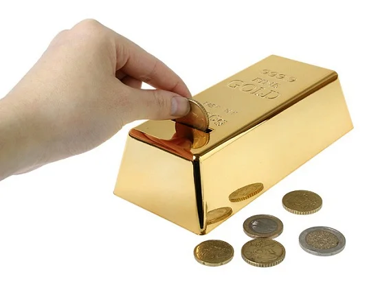 Gold Bullion Bar Piggy Bank Brick Coin Bank Saving Money Box 