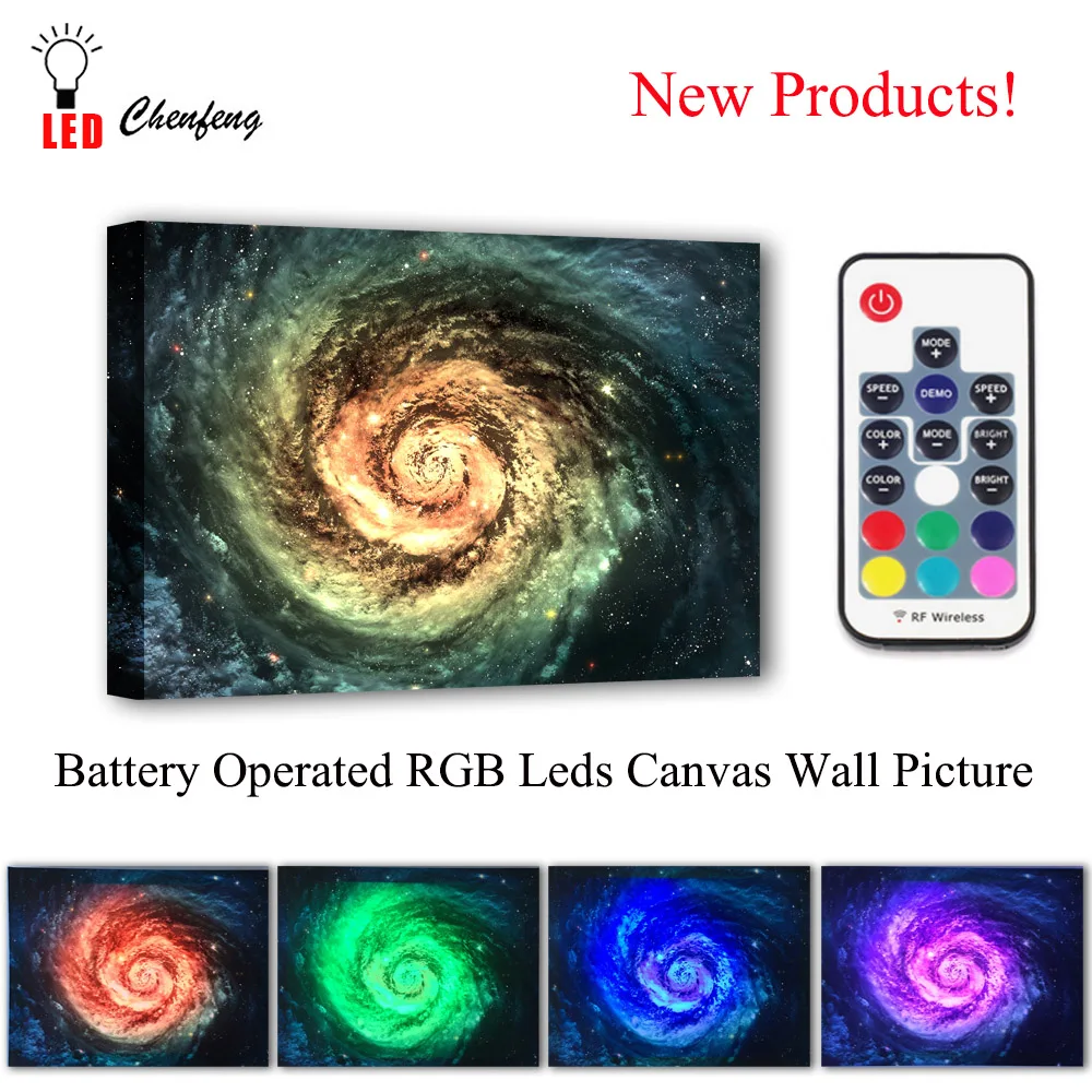 

Colorful RGB Leds Canvas Wall Decor Galaxy background space Picture Remote control Canvas Print Illuminated painting kids Gift
