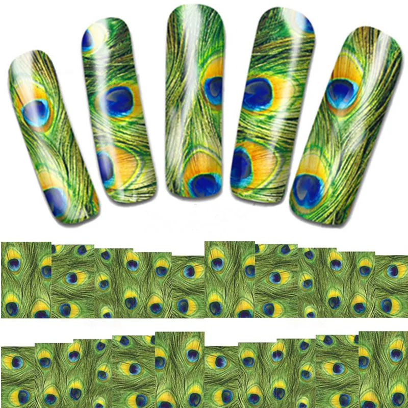 

1 Sheet!!!New Style Manicure Decor Tool Cover Nail Wrap Decal Green Feather Nail Art Water Decals Transfer Stickers