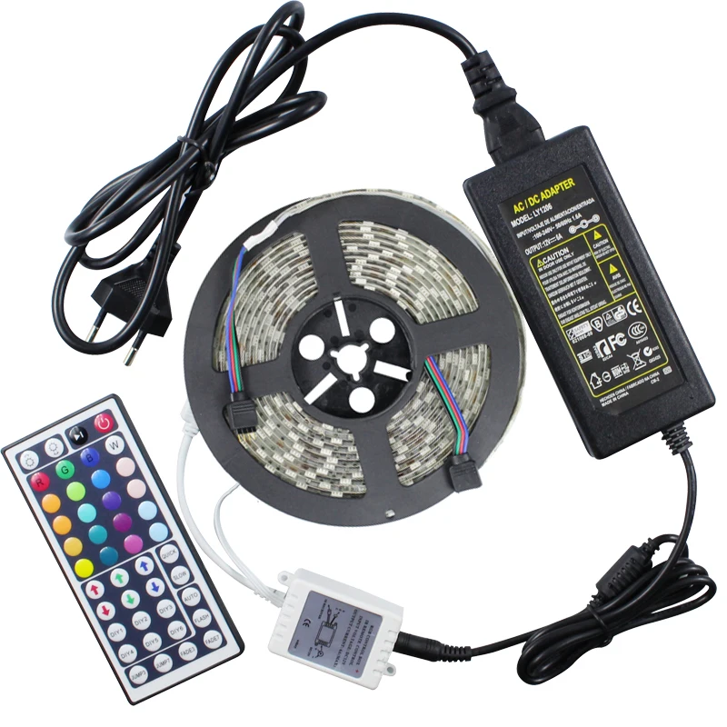 Rgb Led Strip 5m 300led 5050 Smd 44key Ir Remote Controller 12v 6a