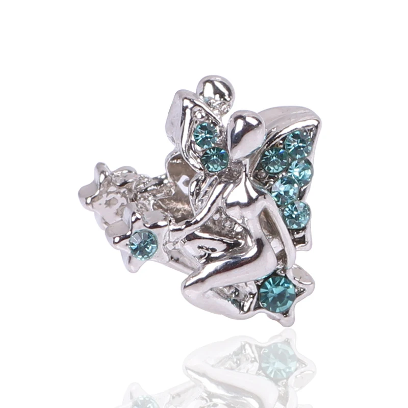 

European New Style Dancer Angel With Blue Green Crystal DIY Bead Charm Fit For Pandora Bracelet For Woman Jewelry Accessory